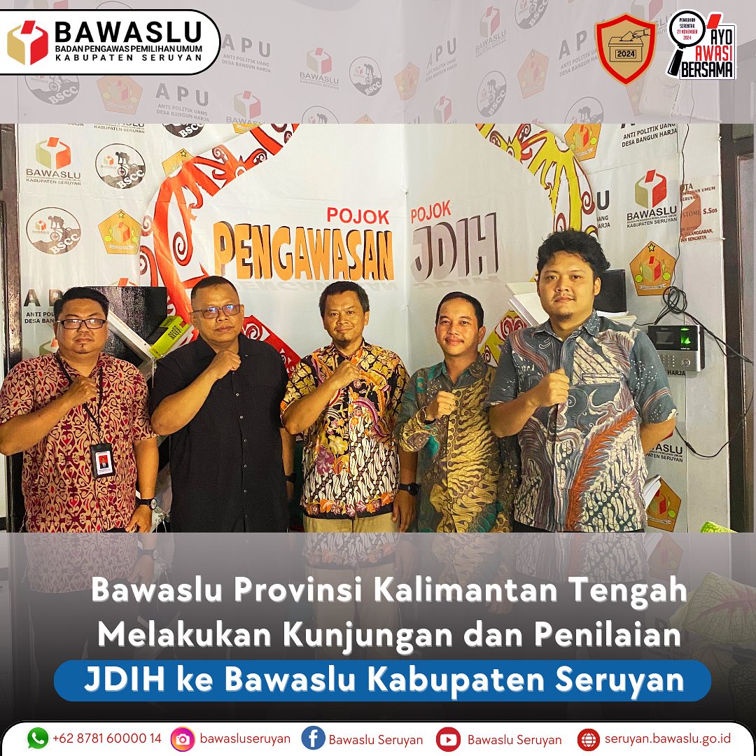 Bawaslu Provinsi Kalimantan Tengah Melakukan Kunjungan dan Penilaian JDIH ke Bawaslu Kabupaten Seruyan