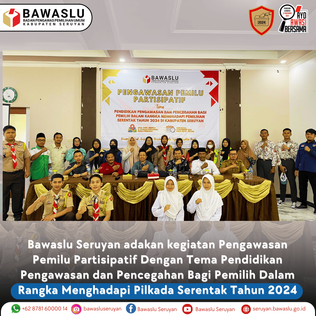Bawaslu Seruyan adakan kegiatan Pengawasan Pemilu Partisipatif Dengan Tema Pendidikan Pengawasan dan Pencegahan Bagi Pemilih Dalam Rangka Menghadapi Pilkada Serentak Tahun 2024