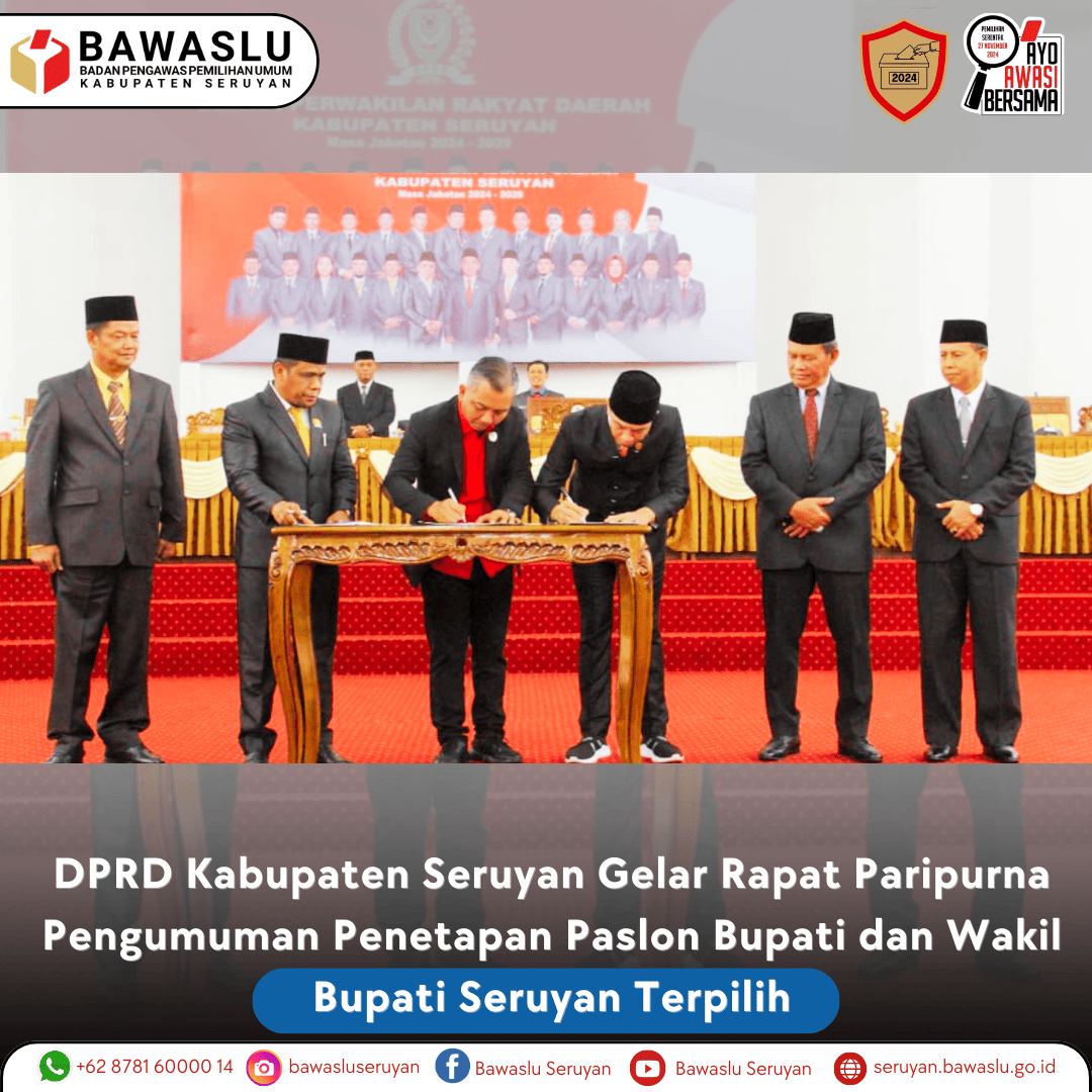 DPRD Kabupaten Seruyan Gelar Rapat Paripurna Pengumuman Penetapan Paslon Bupati dan Wakil Bupati Seruyan Terpilih