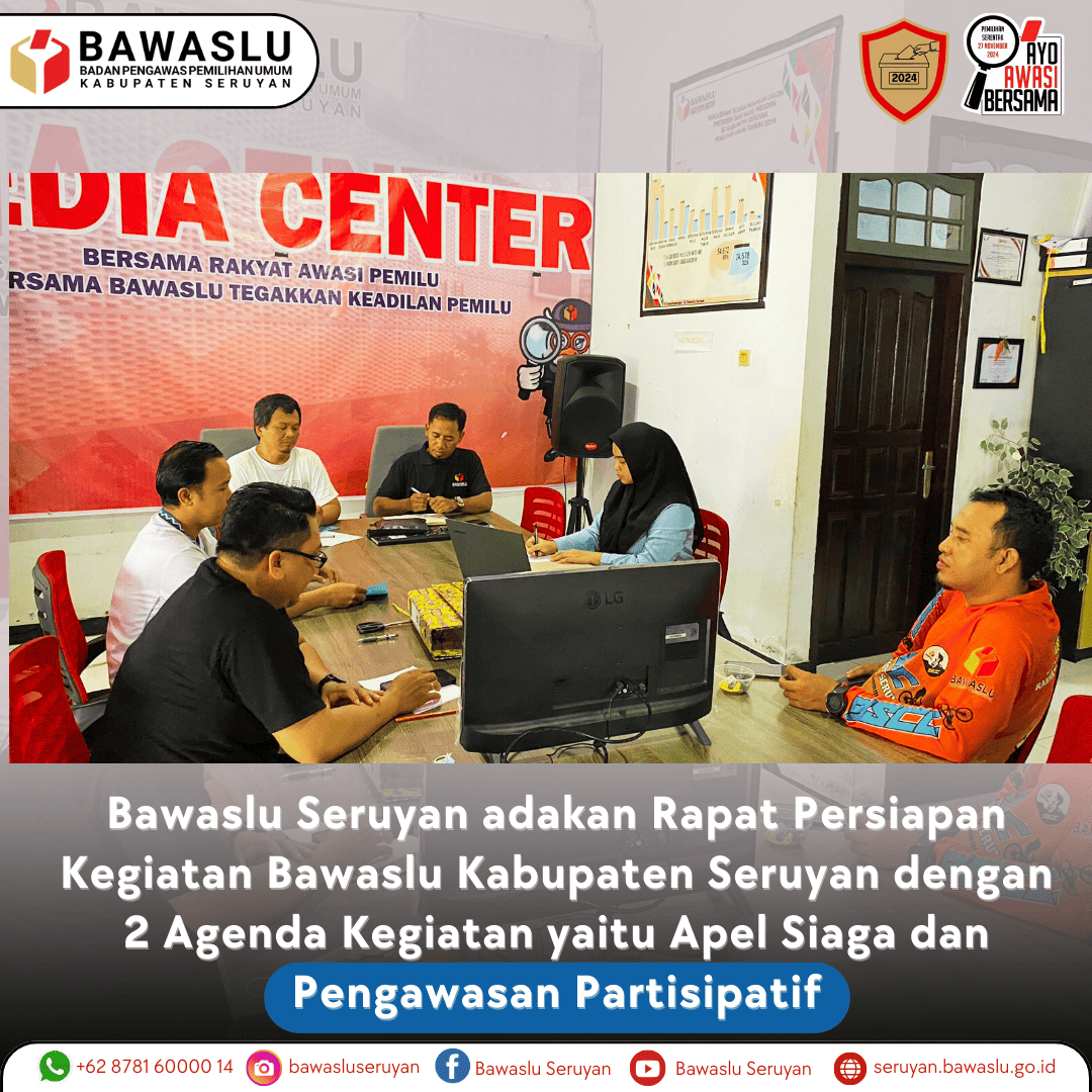 Berita: Bawaslu Seruyan Adakan Rapat Persiapan Kegiatan dengan 2 Agenda Utama: Apel Siaga dan Pengawasan Partisipatif