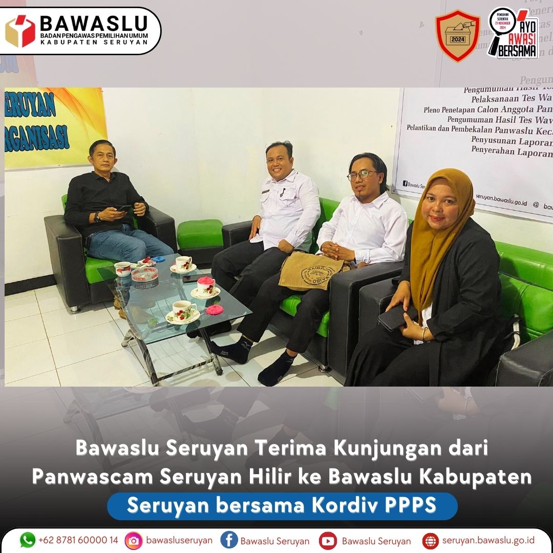 Kunjungan dari Panwascam Seruyan Hilir ke Bawaslu Kabupaten Seruyan bersama Kordiv PPPS