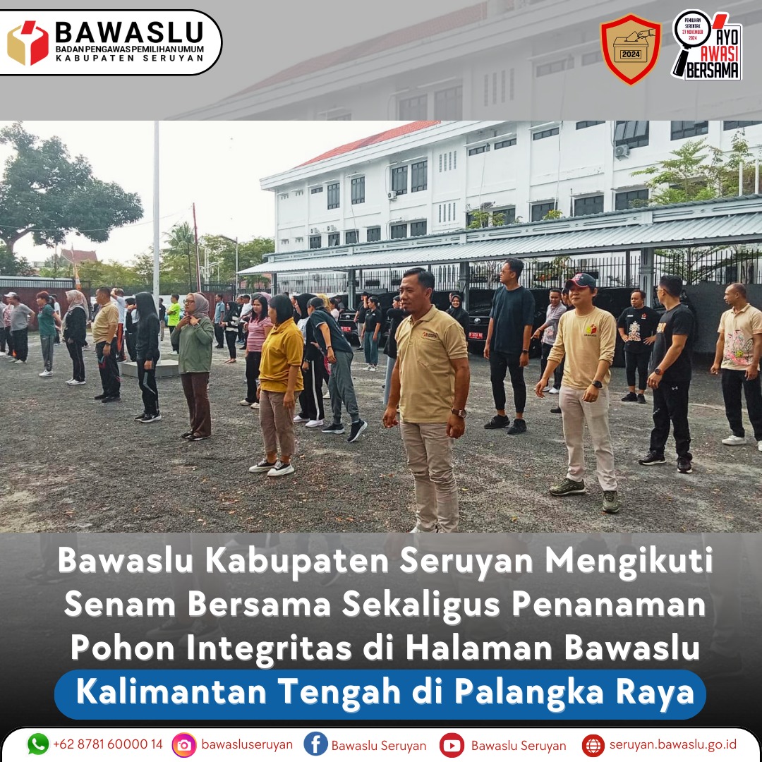 Bawaslu Seruyan Ikuti Senam Bersama dan Penanaman Pohon Integritas di Halaman Kantor Bawaslu Kalteng