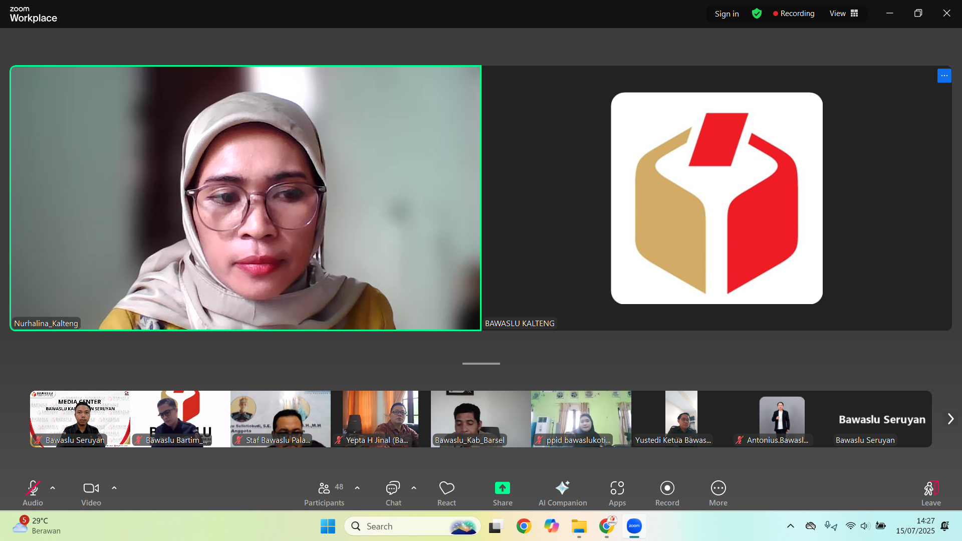 Bawaslu Seruyan Hadiri Rapat Tahapan Masa Sanggah Monitoring dan Evaluasi Keterbukaan Informasi Publik Tahun 2025