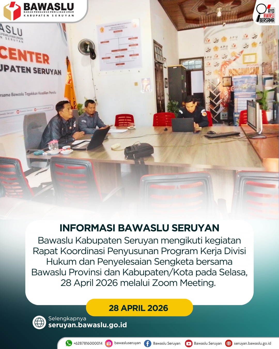 Bawaslu Kabupaten Seruyan Ikuti Rapat Koordinasi Penyusunan Program Kerja Divisi Hukum dan Penyelesaian Sengketa