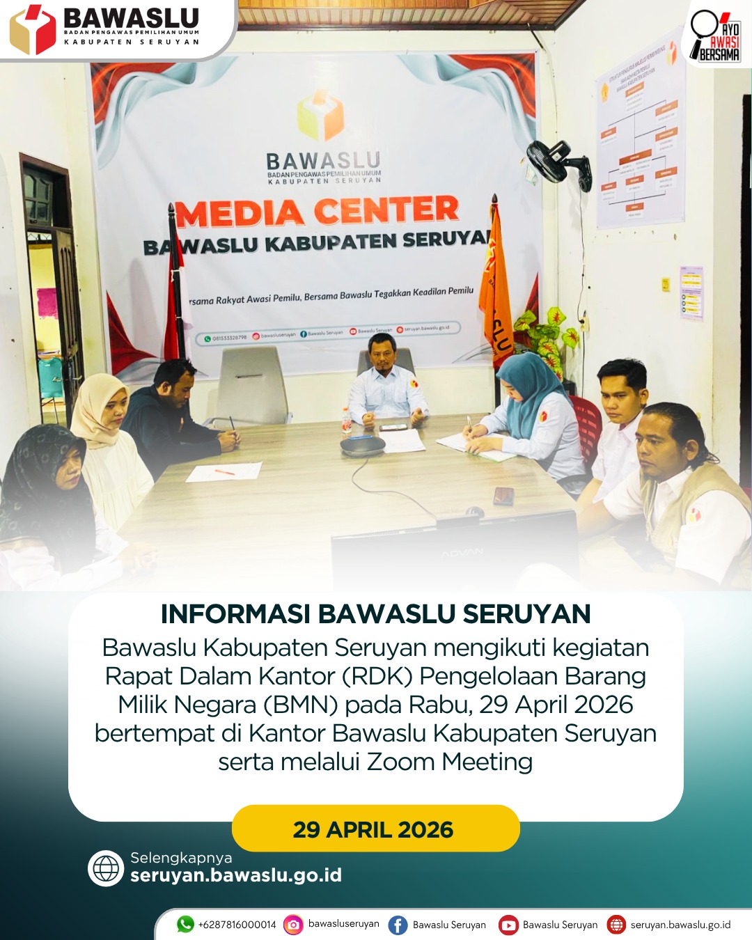 Bawaslu Kabupaten Seruyan Gelar Rapat Dalam Kantor Pengelolaan Barang Milik Negara