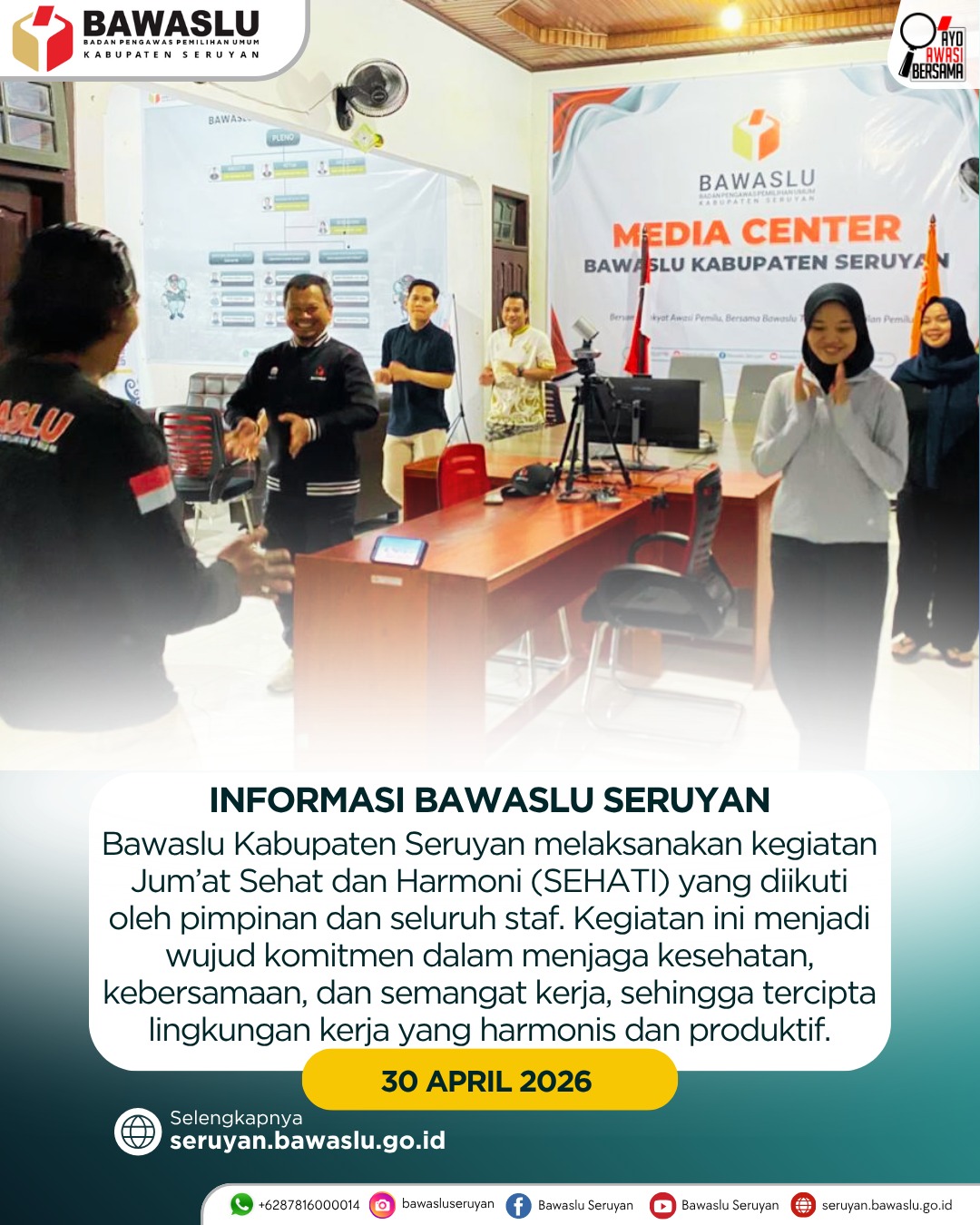 Bawaslu Kabupaten Seruyan Laksanakan Kegiatan Jum’at SEHATI untuk Perkuat Kebersamaan dan Semangat Kerja