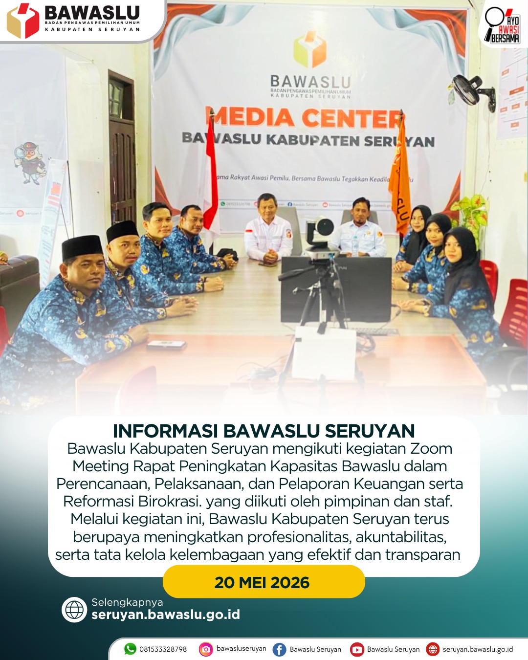 Bawaslu Kabupaten Seruyan Ikuti Zoom Meeting Rapat Peningkatan Kapasitas dalam Perencanaan, Pelaksanaan, dan Pelaporan Keuangan serta Reformasi Birokrasi