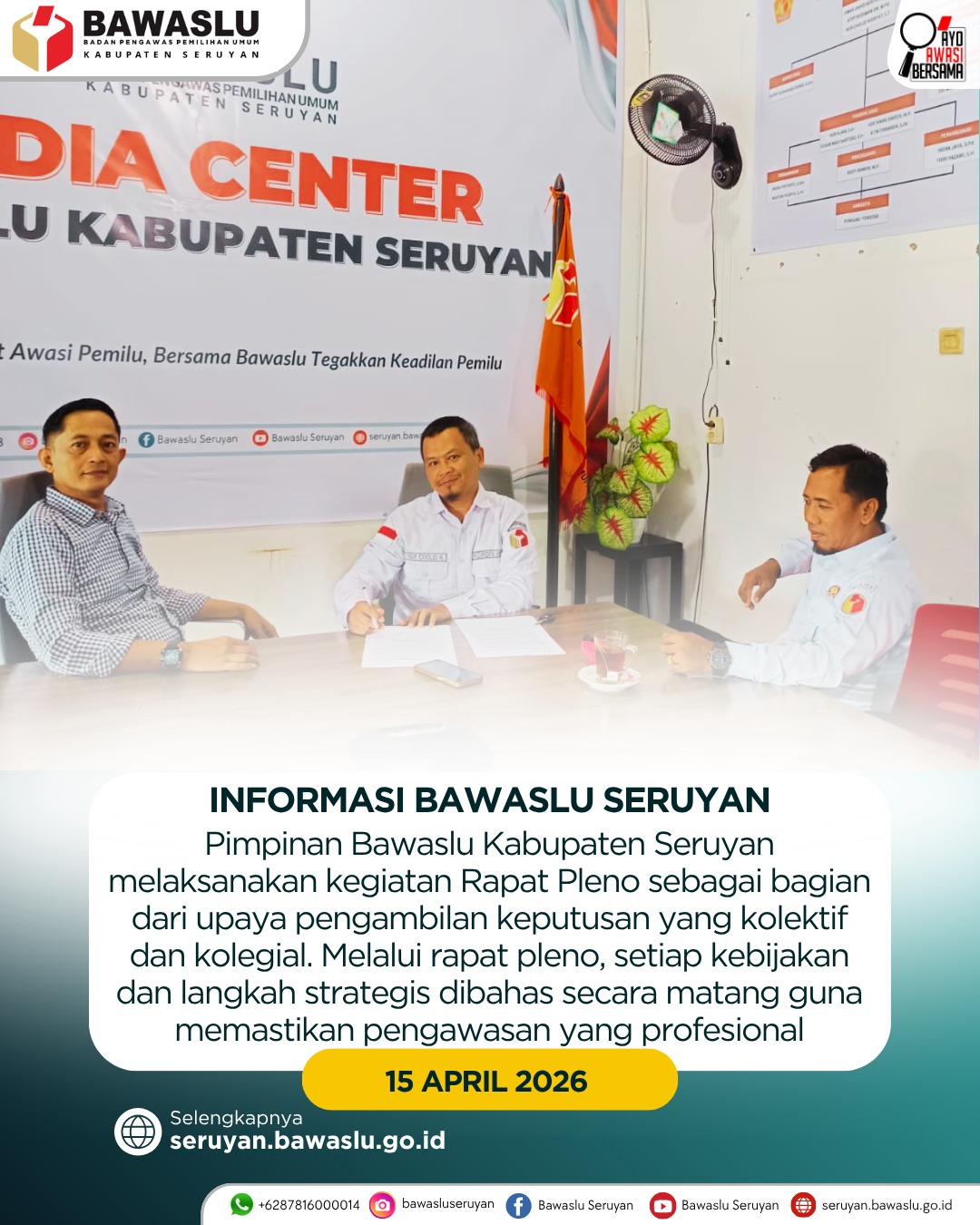 Pimpinan Bawaslu Kabupaten Seruyan Laksanakan Rapat Pleno untuk Penguatan Pengambilan Keputusan Kelembagaan
