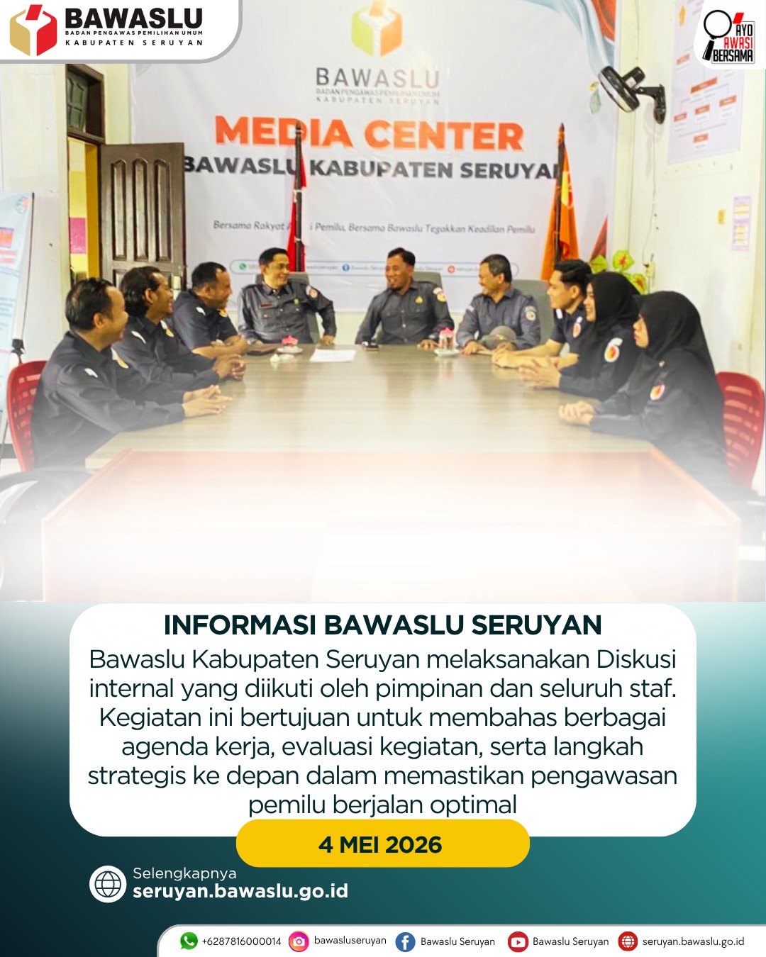 Bawaslu Kabupaten Seruyan Laksanakan Diskusi Internal untuk Perkuat Koordinasi dan Pengawasan Pemilu