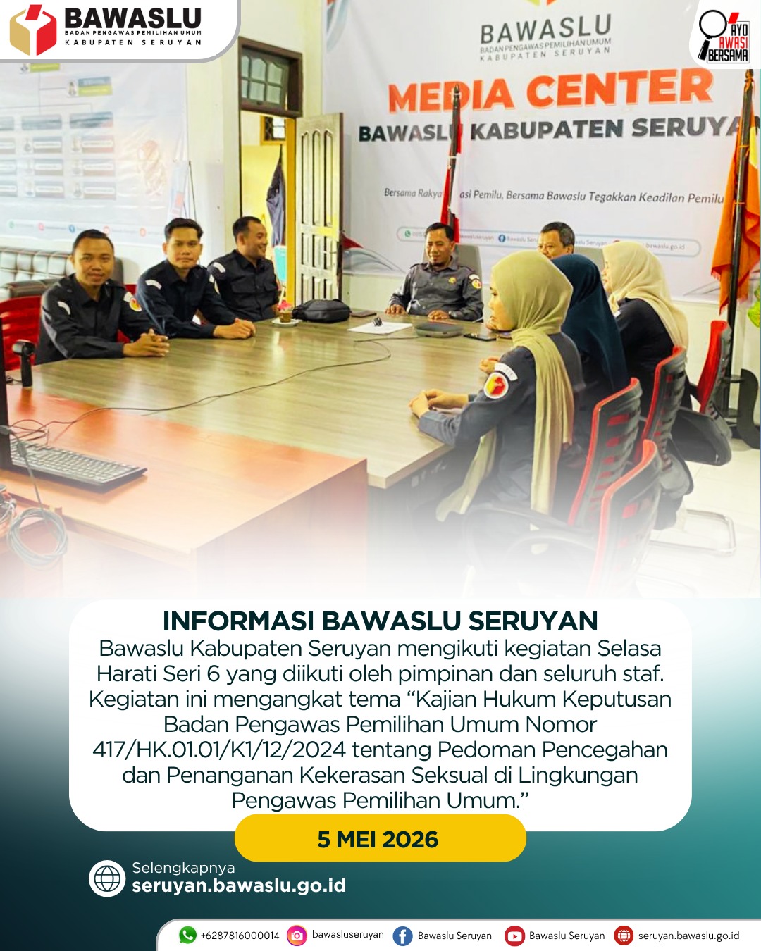 Bawaslu Kabupaten Seruyan Ikuti Kegiatan Selasa Harati Seri 6 tentang Pencegahan dan Penanganan Kekerasan Seksual