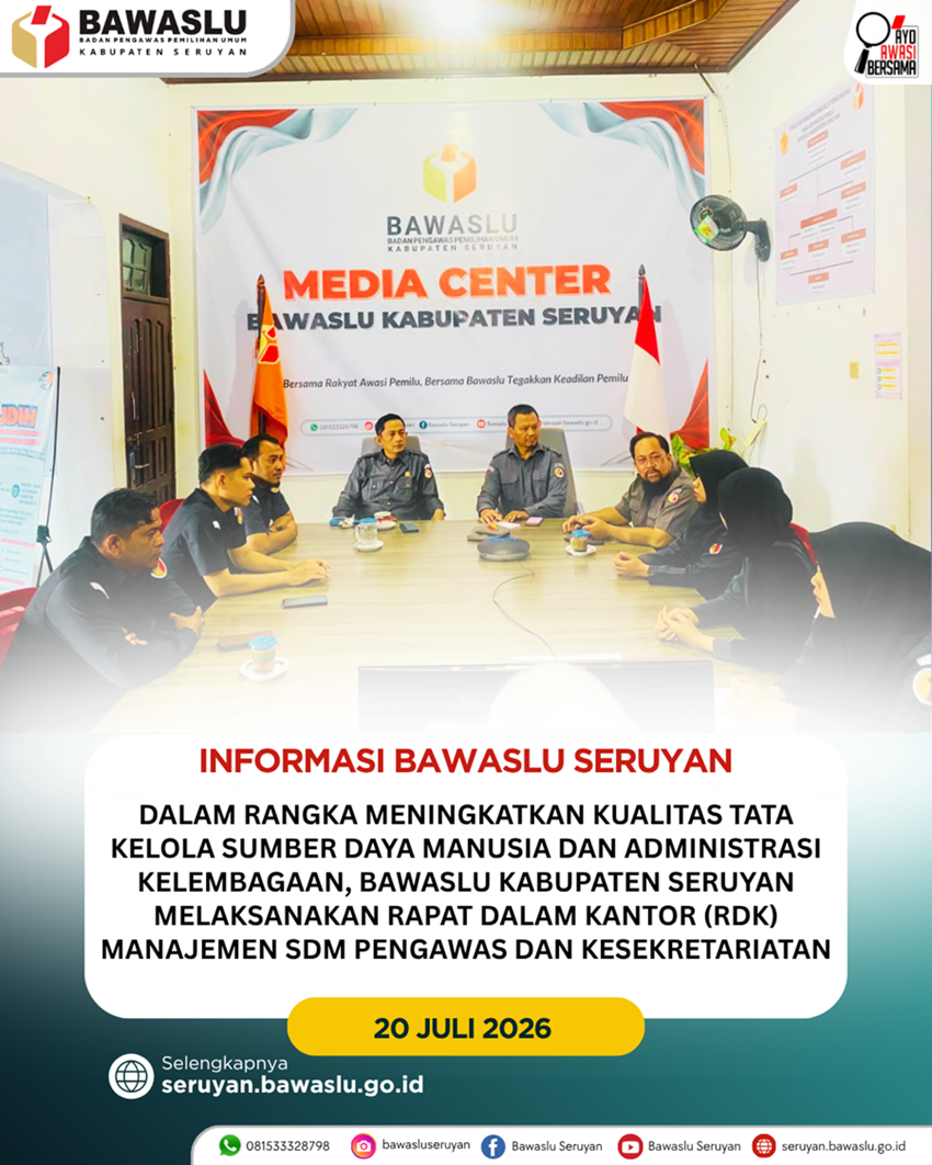 Bawaslu Kabupaten Seruyan Gelar Rapat Dalam Kantor Bahas Manajemen SDM Pengawas dan Kesekretariatan