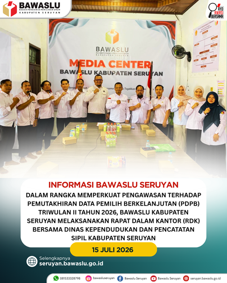 Bawaslu Kabupaten Seruyan Gelar Rapat Dalam Kantor Pengawasan Pemutakhiran Data Pemilih Berkelanjutan (PDPB) Triwulan II Tahun 2026 Bersama Disdukcapil