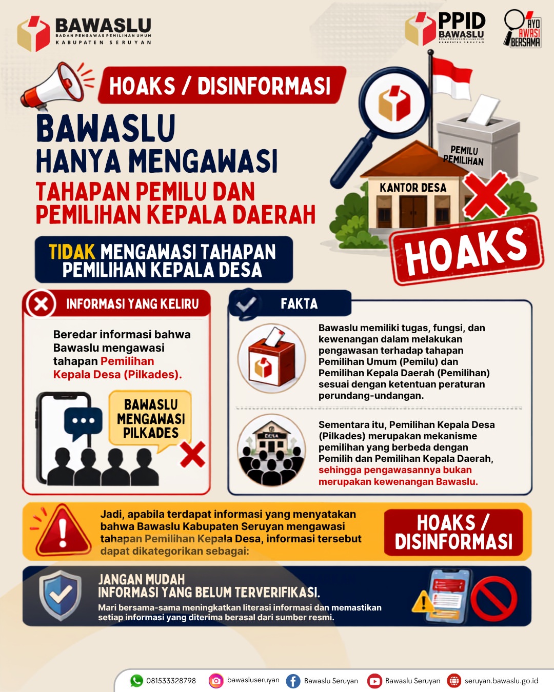 Hoaks / Disinformasi! Bawaslu Mengawasi Tahapan Pemilihan Kepala Desa?