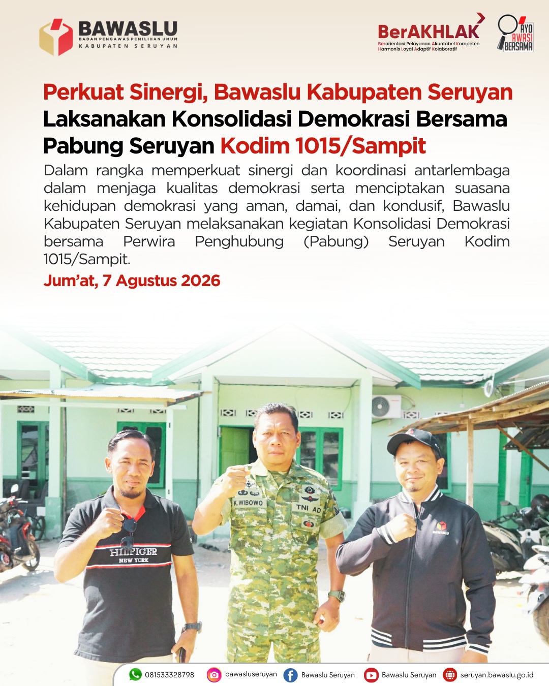 Perkuat Sinergi, Bawaslu Kabupaten Seruyan Laksanakan Konsolidasi Demokrasi Bersama Pabung Seruyan Kodim 1015/Sampit