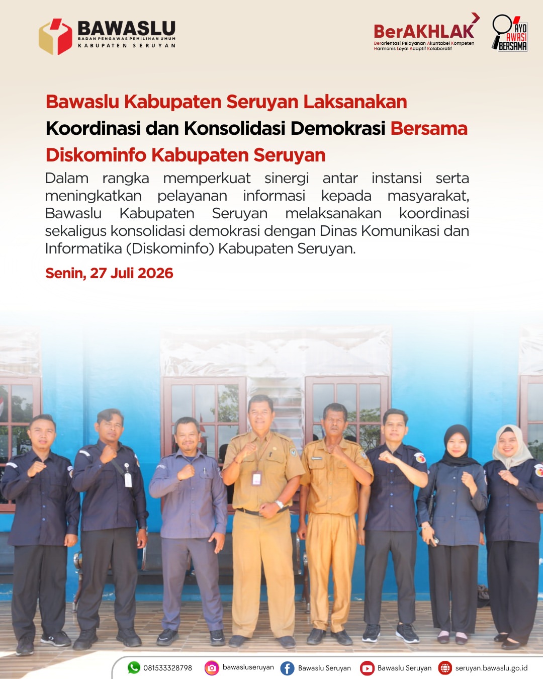 Bawaslu Kabupaten Seruyan Laksanakan Koordinasi dan Konsolidasi Demokrasi Bersama Diskominfo Kabupaten Seruyan