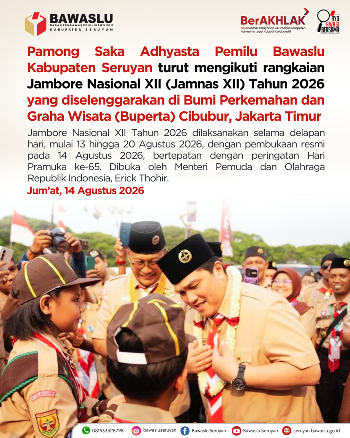 Pamong Saka Adhyasta Pemilu Bawaslu Kabupaten Seruyan Ikuti Jambore Nasional XII Tahun 2026