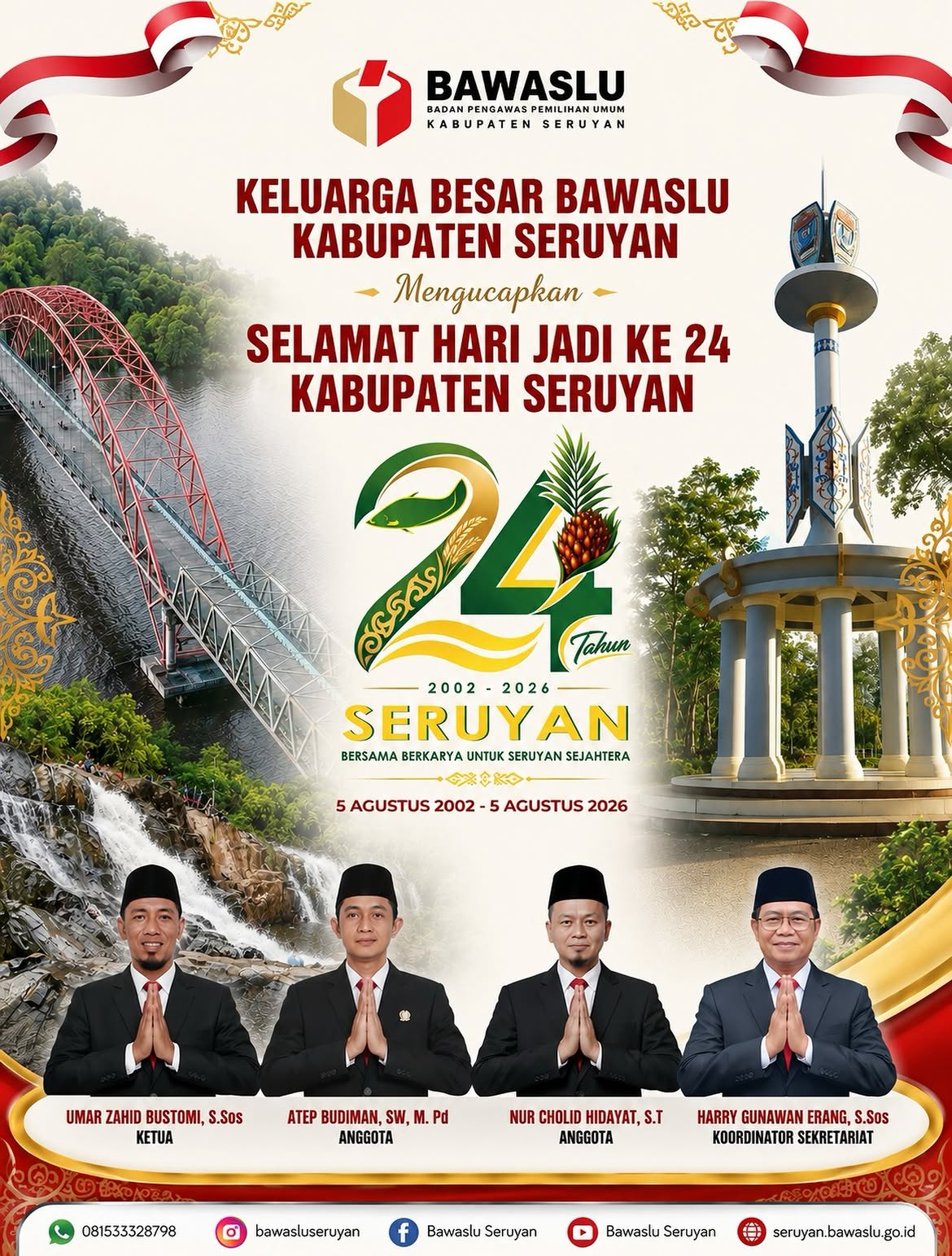 Bawaslu Kabupaten Seruyan Ucapkan Selamat Hari Jadi Ke-24 Kabupaten Seruyan